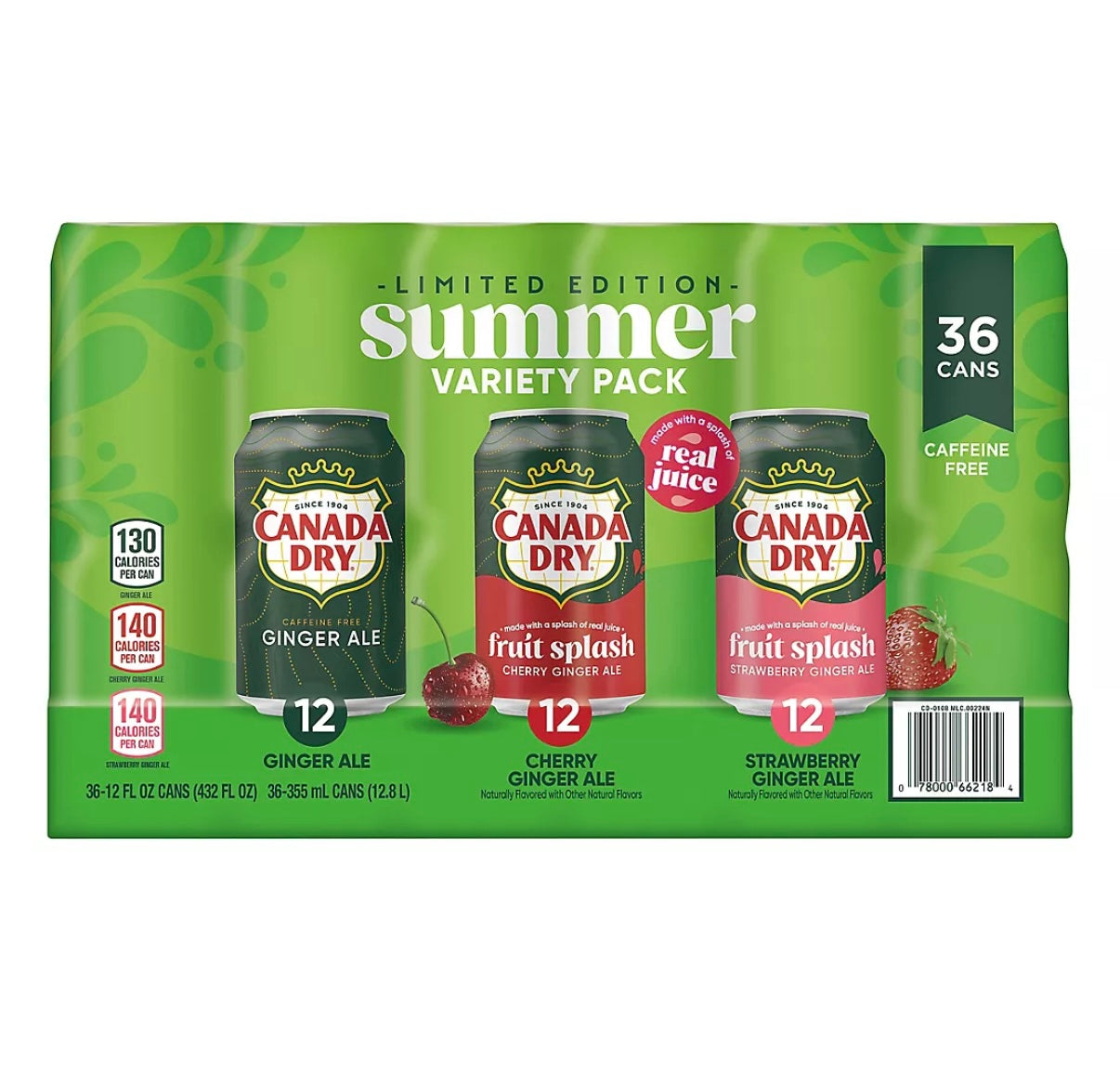 Canada Dry Ginger Ale Soda Summer Variety Pack, Cans, 36 Pk 12 fl. oz.
