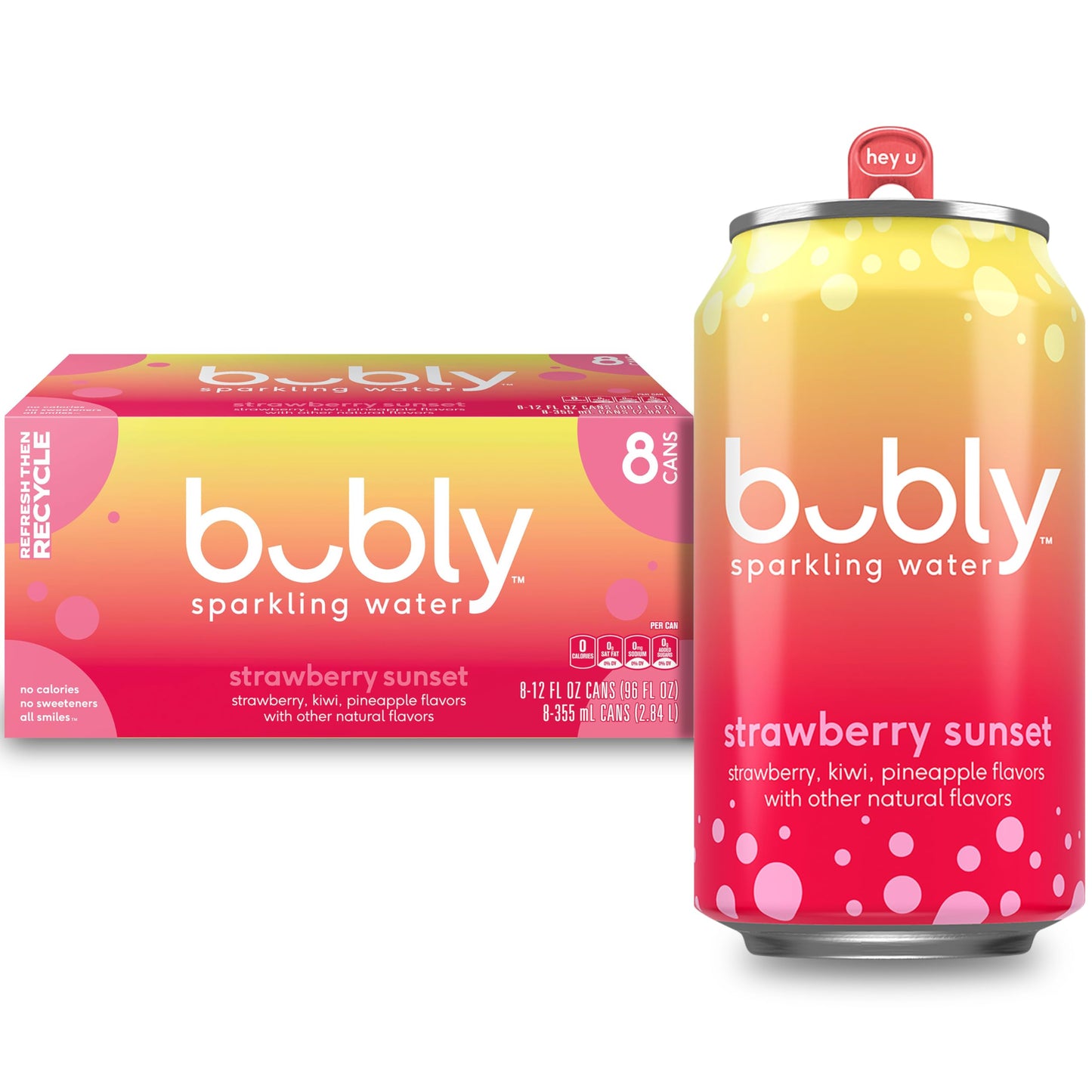 Bubly Strawberry Sunset Sparkling Water 8pk 12 fl oz. Cans