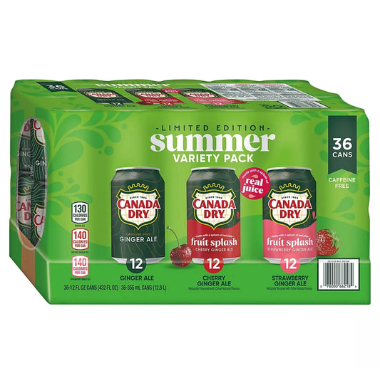 Canada Dry Ginger Ale Soda Summer Variety Pack, Cans, 36 Pk 12 fl. oz.