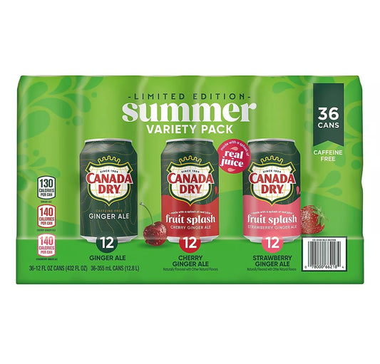 Canada Dry Ginger Ale Soda Summer Variety Pack, Cans, 36 Pk 12 fl. oz.