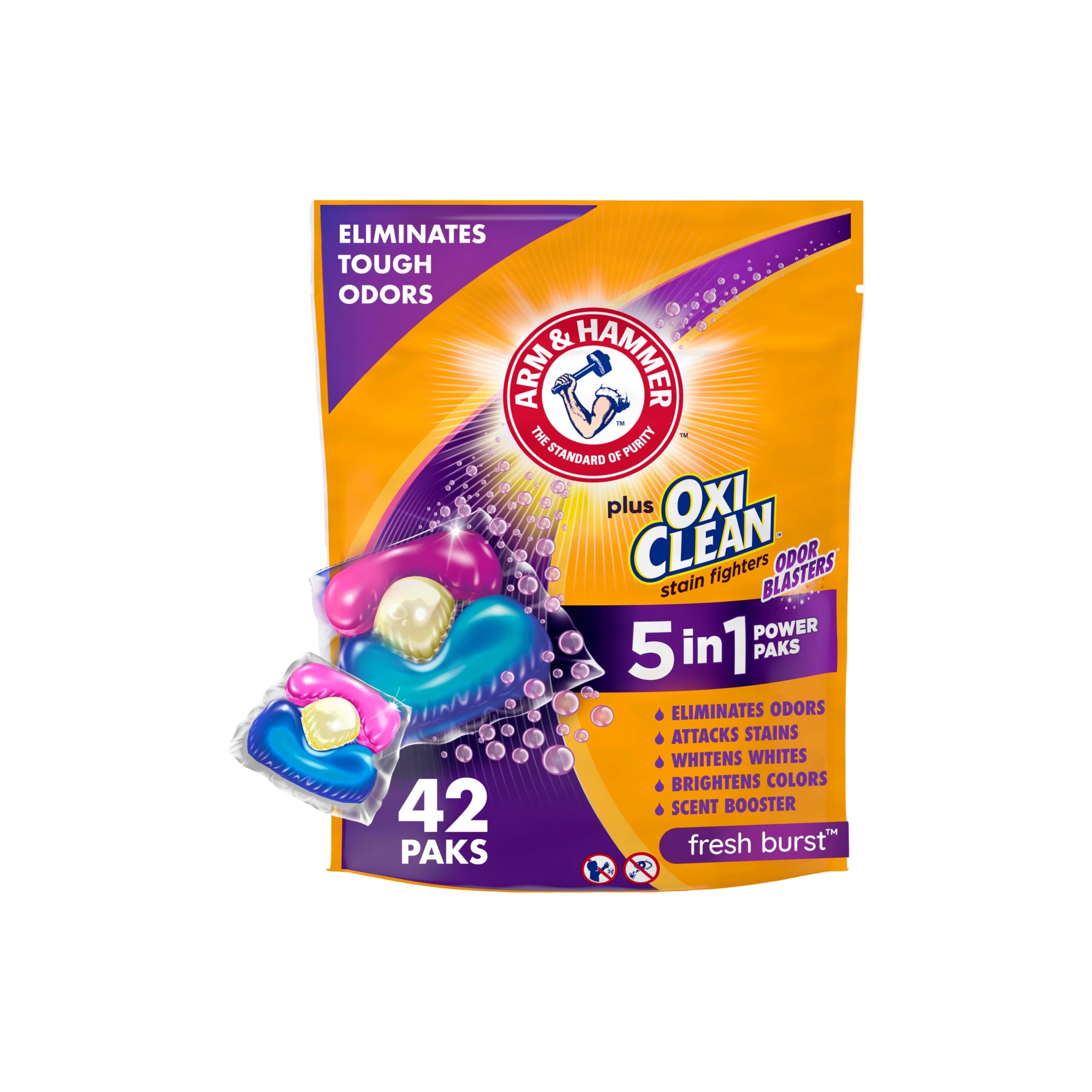 Arm & Hammer Plus OxiClean 5-in-1 Laundry Detergent Power 42 Packs