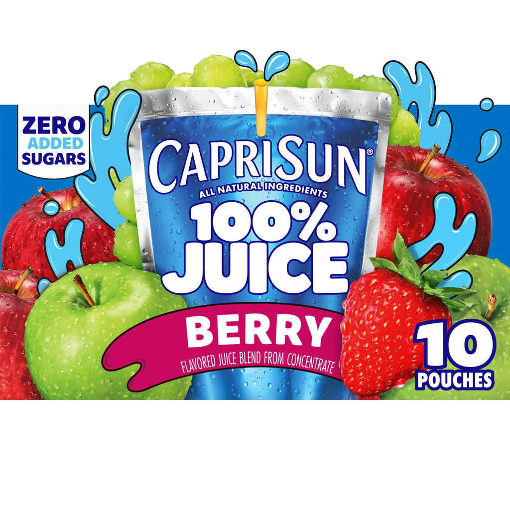 Capri Sun 100% Juice Berry Juice Box Pouches, 10 Ct Box, 6 fl oz Pouches, Liquids